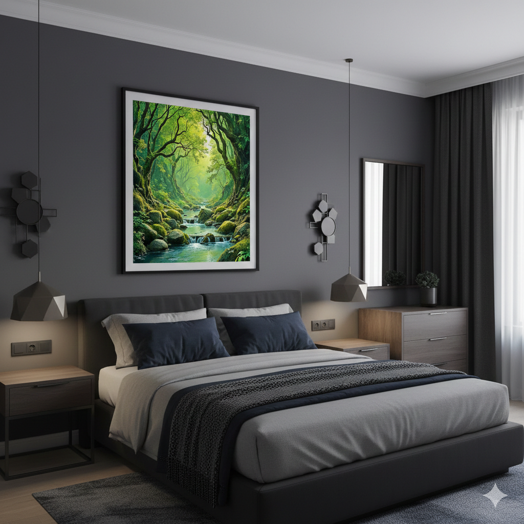 Enchanted Mossy Forest River – Ethereal Woodland Landscape Digital Art - AURABAGS SHOP