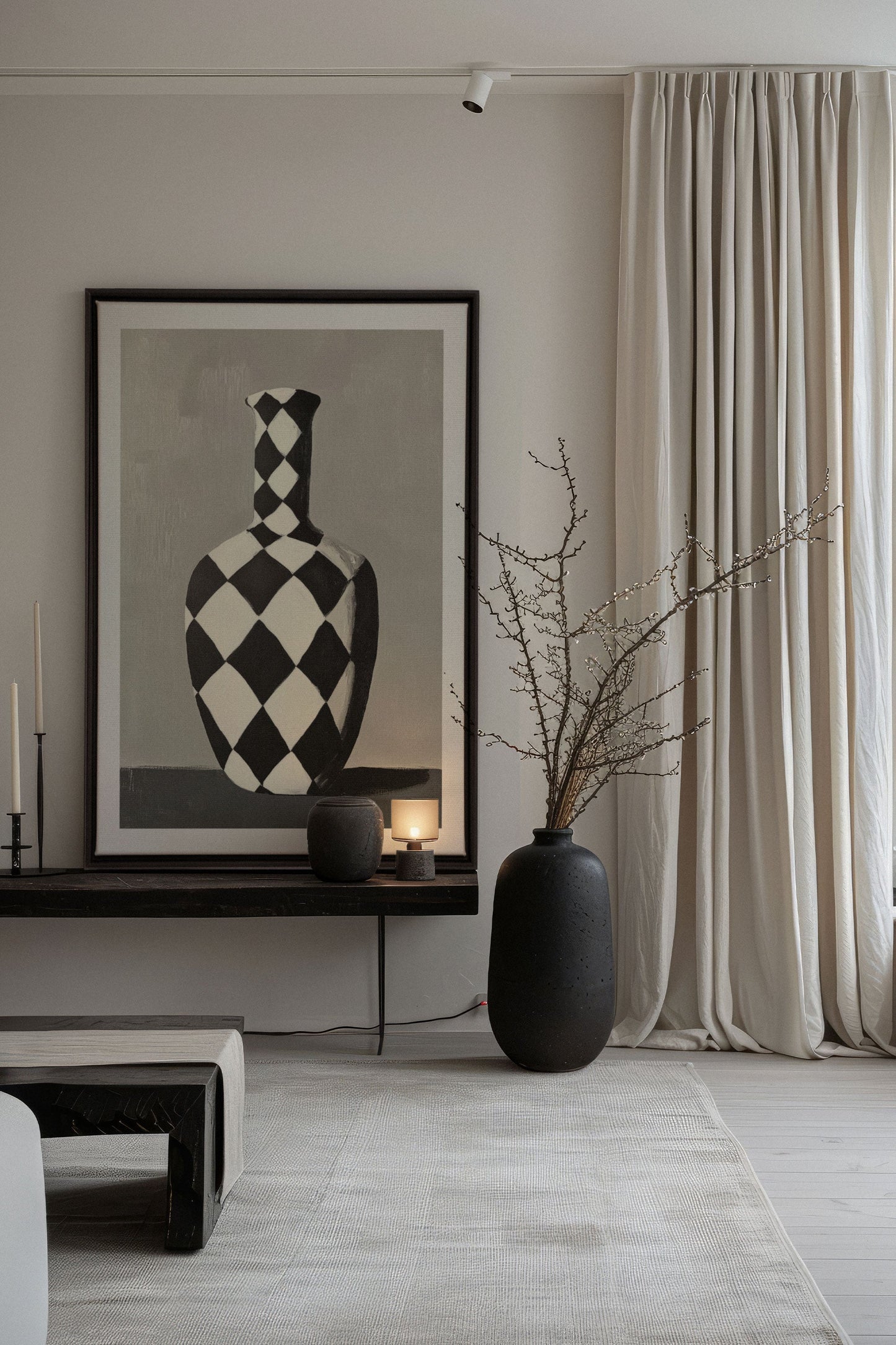 SCHACHBRETTVASE, Werk auf gespannter Leinwand