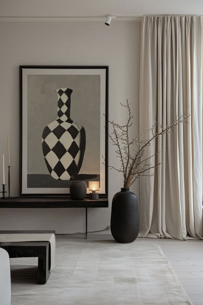 SCHACHBRETTVASE, Werk auf gespannter Leinwand