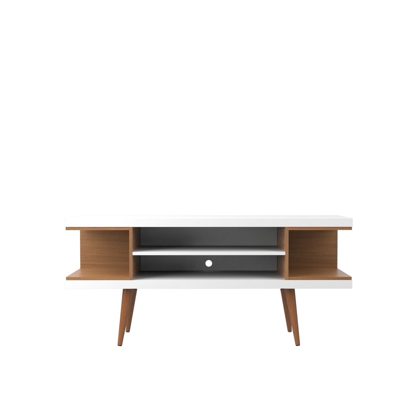 Eureka Modern TV-Ständer 53,14" mit 4 Regalen – Weiß Hochglanz/Ahorncreme