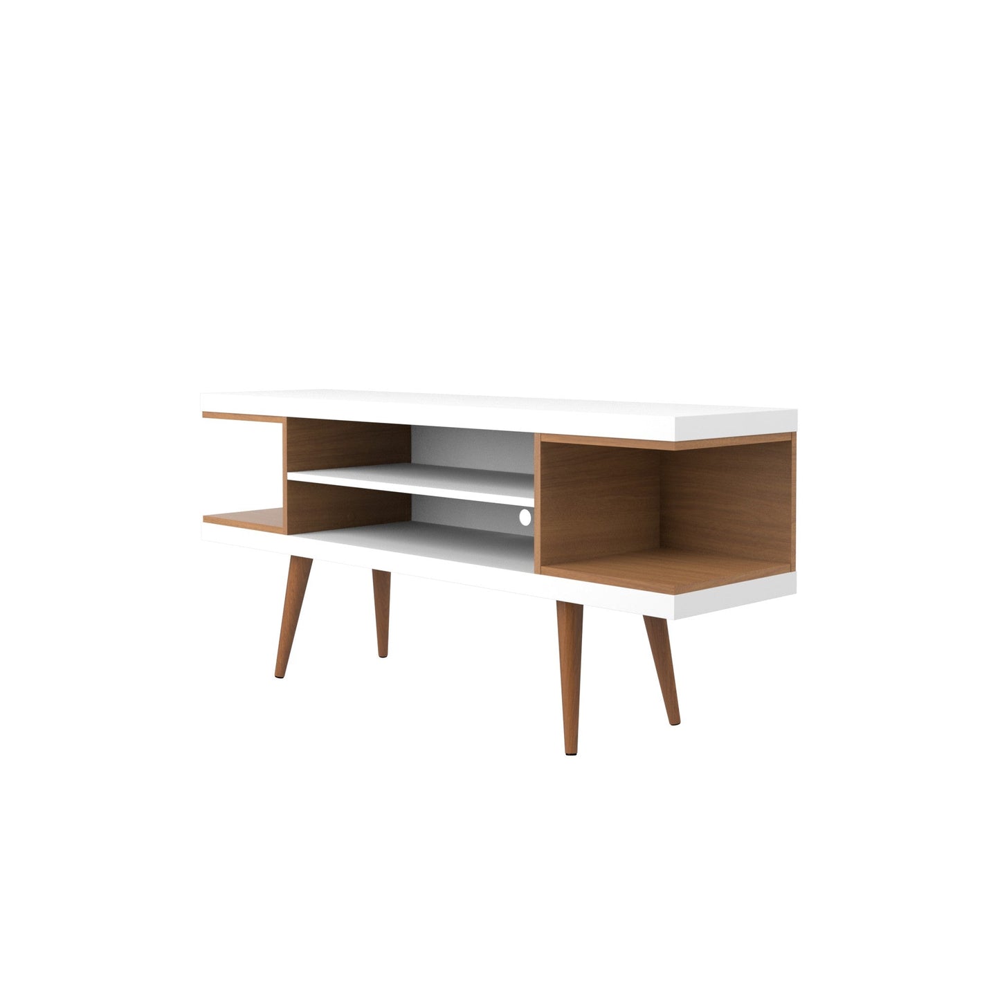 Eureka Modern TV-Ständer 53,14" mit 4 Regalen – Weiß Hochglanz/Ahorncreme
