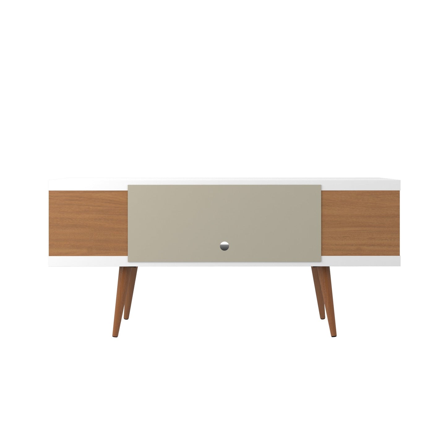 Eureka Modern TV-Ständer 53,14" mit 4 Regalen – Weiß Hochglanz/Ahorncreme