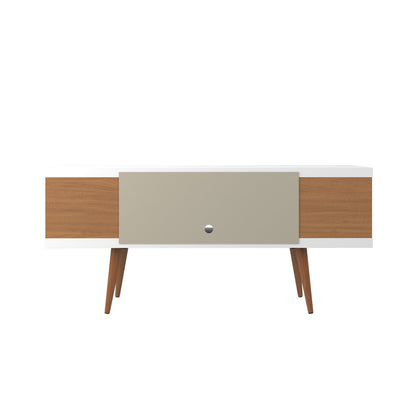 Eureka Modern TV-Ständer 53,14" mit 4 Regalen – Weiß Hochglanz/Ahorncreme