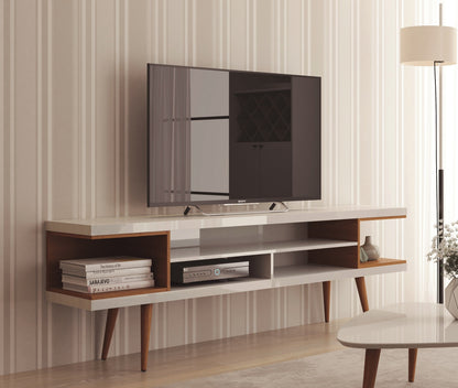 Eureka Modern 70.47" TV-Lowboard mit 4 Ablagen – Weiß Hochglanz/Ahorn Creme