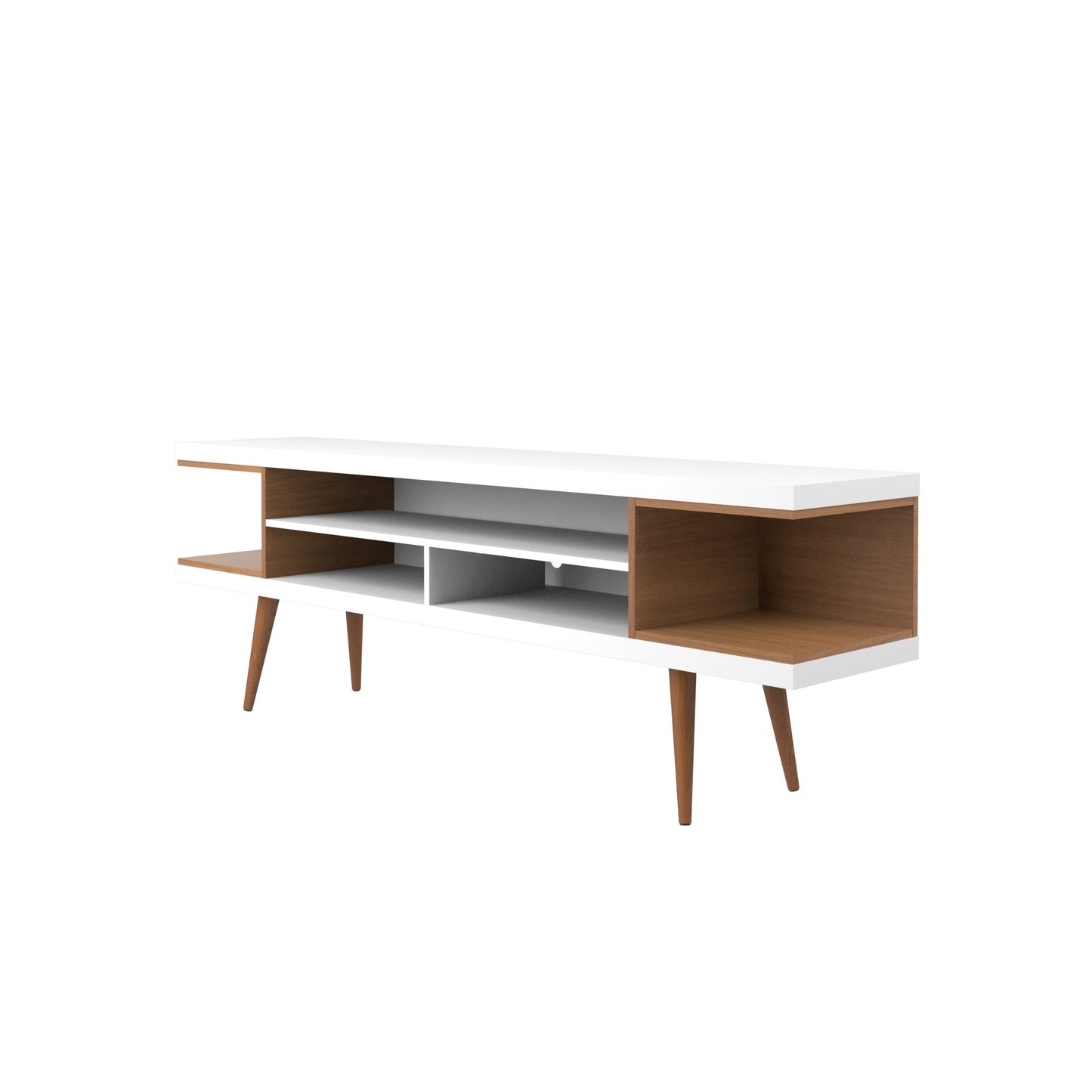 Eureka Modern 70.47" TV-Lowboard mit 4 Ablagen – Weiß Hochglanz/Ahorn Creme
