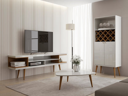 Eureka Modern 70.47" TV-Lowboard mit 4 Ablagen – Weiß Hochglanz/Ahorn Creme