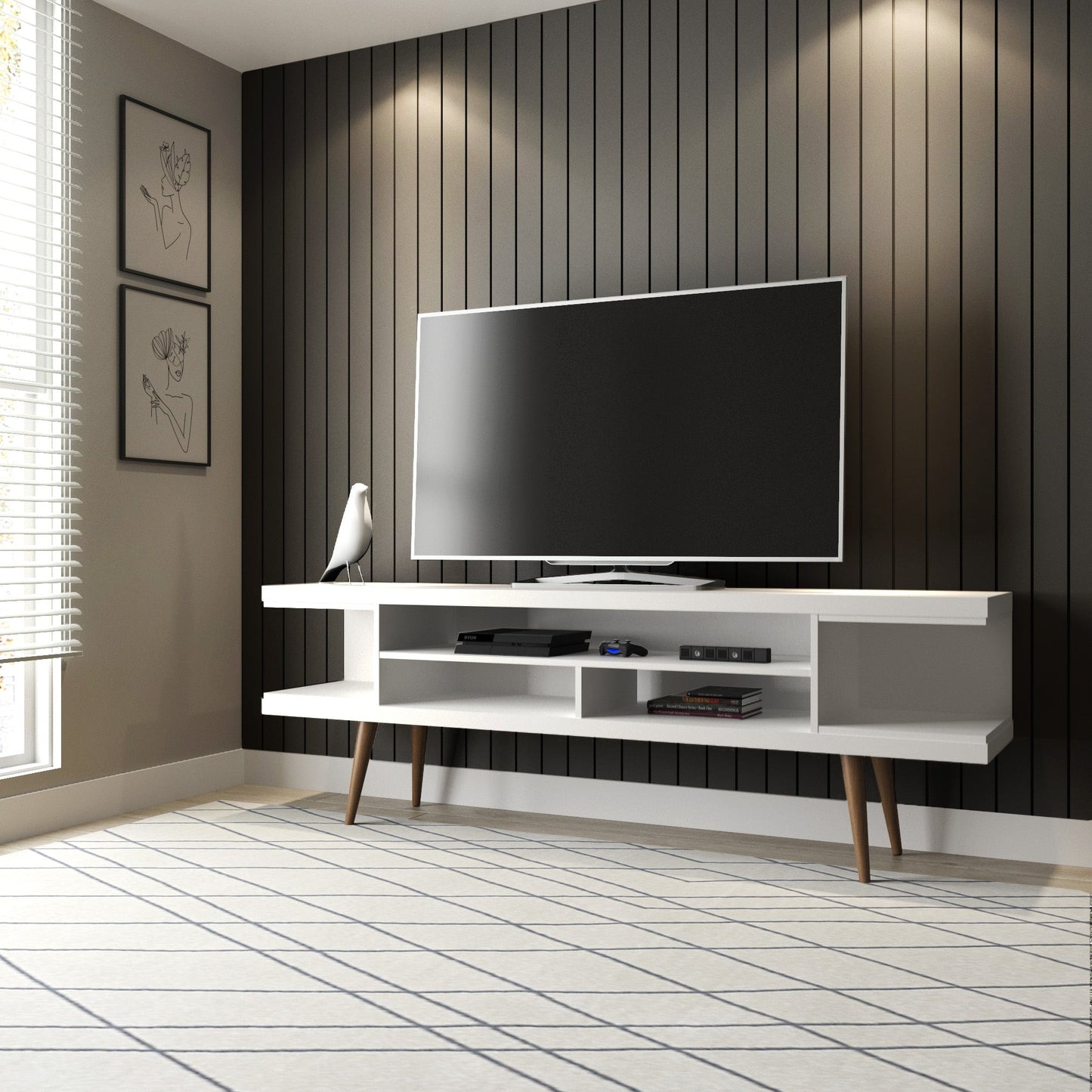Eureka Modern 70,47" TV-Lowboard mit 4 Ablagen – Weiß