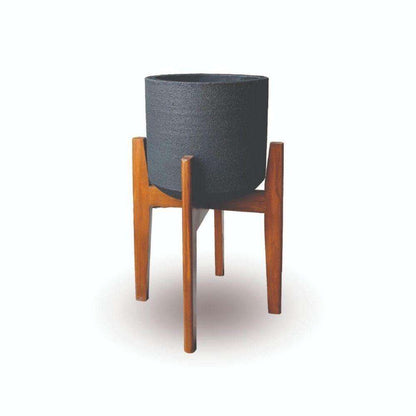 Neri Schwarzer Mid-Century Zement Übertopf mit Holzständer