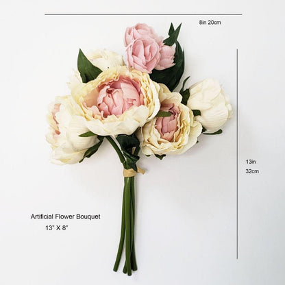 Pfirsichrosa-Creme Künstlicher Pfingstrosenblumenstrauß 33x20cm