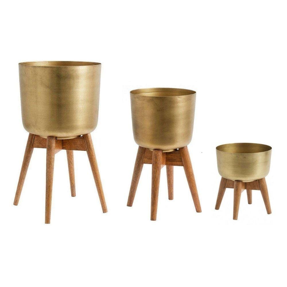 Atzi – Pflanzgefäß mit gedrechselten Beinen im Mid-Century-Stil aus Messing (verschiedene Größen)