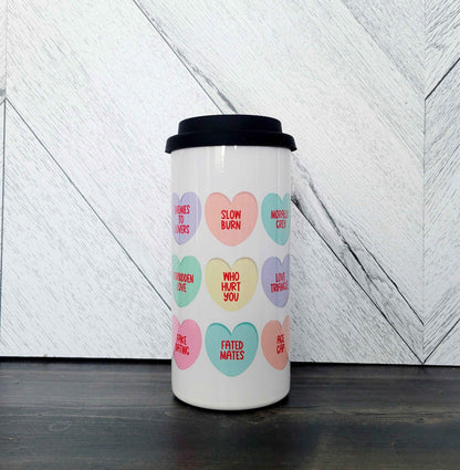 Conversation Heart Tropes 16oz Stainless Steel Tumbler | Bookish Drink Cup