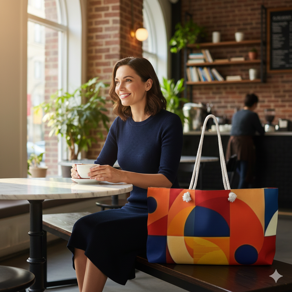 Abstract Geometric Color Block Weekender Bag | Modern Tote | Large Tote Bag - AURABAGS SHOP