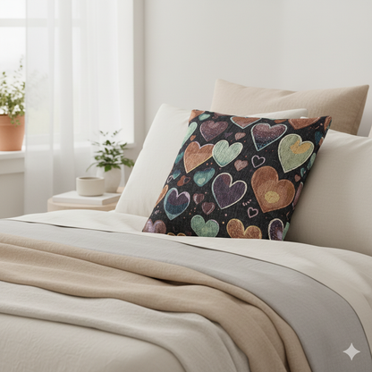 Pastel Heart Pattern Woven Pillow | Heart Throw Pillow, Boho Home Decor - AURABAGS SHOP