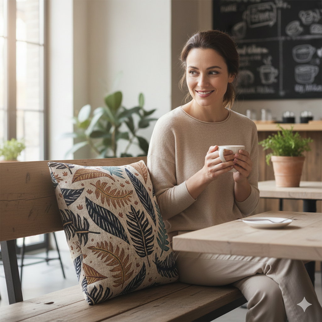 Botanical Leaf Pattern Woven Pillow | Tapestry Throw Cushion, Boho Home Decor - AURABAGS SHOP