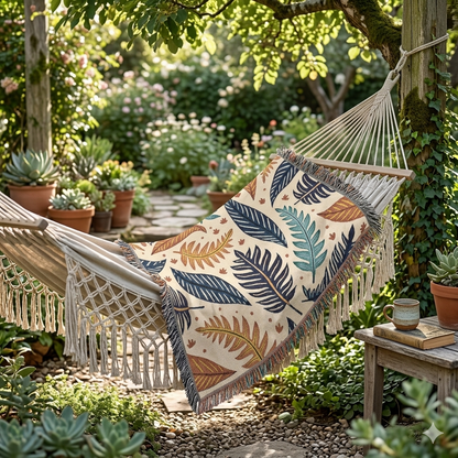 Gewebte Decke mit tropischen Blättern — Boho-Botanische Überwurfdecke für Wohnzimmer, Bett oder Picknicks im Freien