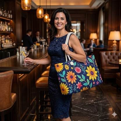 Florale Weekender-Tasche — Lebendige marineblaue Blumentasche für Reisen