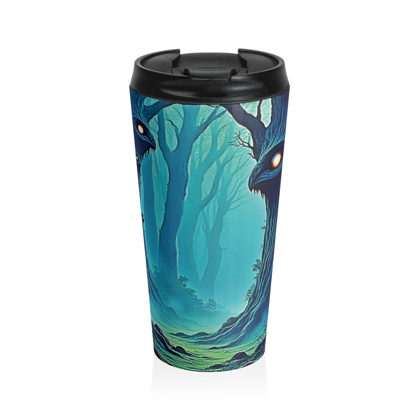 Travel Mug — Mystical Forest with Hidden Tree Spirits Stainless Steel Tumbler - AURABAGS SHOP