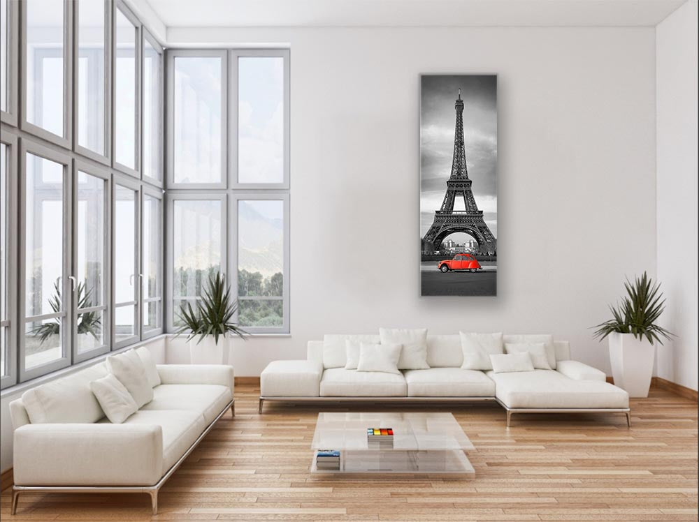 Wandbild Eiffelturm Schwarz, Weiß und Rot-Leinwand Stadtsilhouette