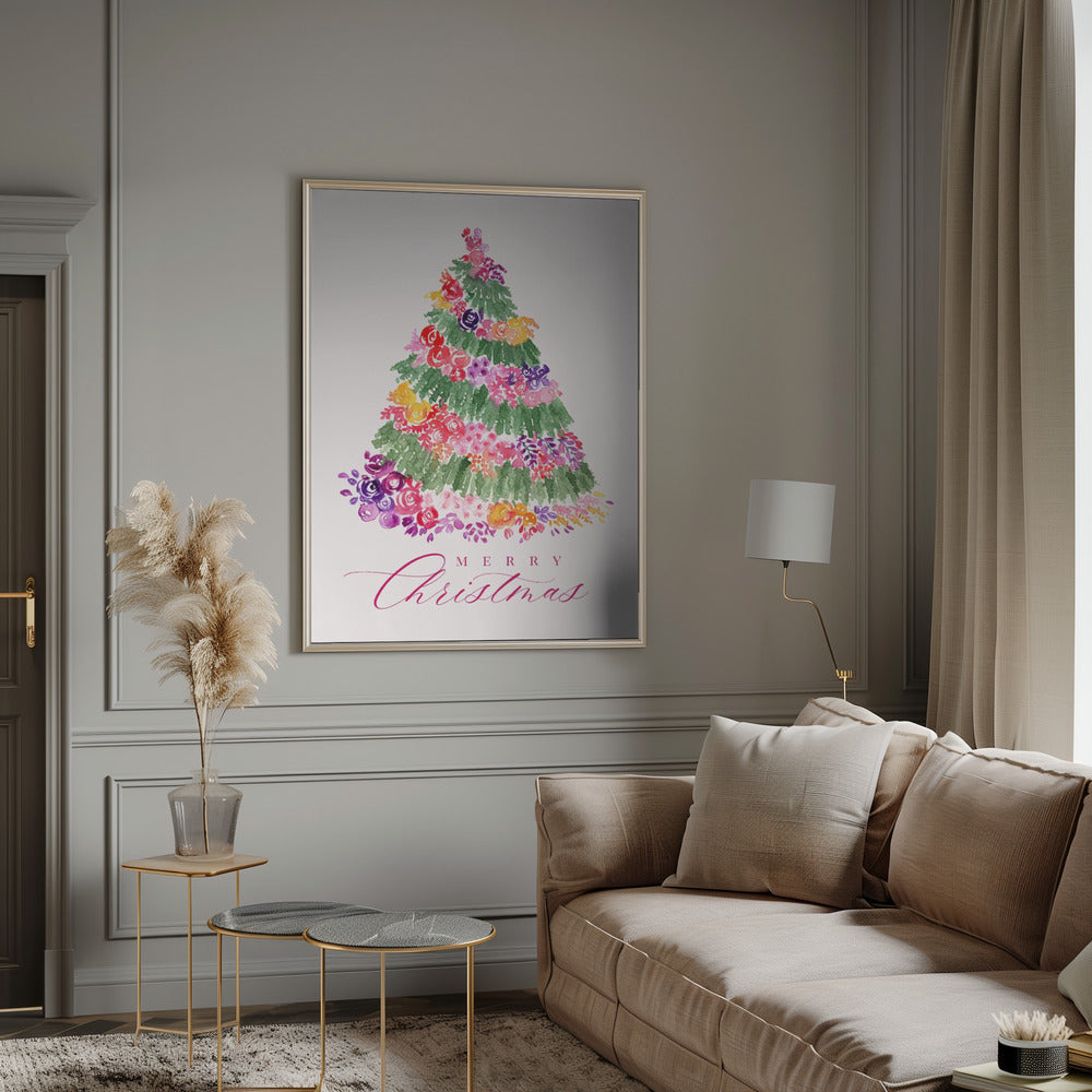 Leinwandbild „Blumen-Weihnachtsbaum in Pink“