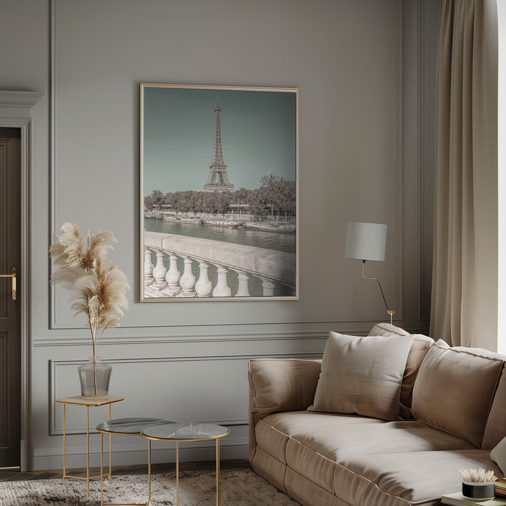 Wandbild PARIS Eiffelturm & Seine | urbaner Vintage-Stil