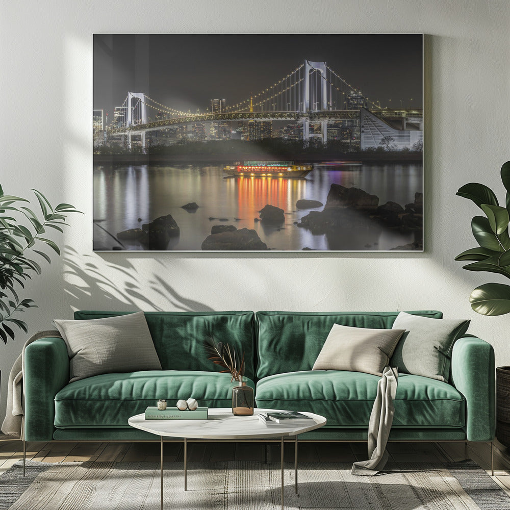 Wandbild Zauberhafte Regenbogenbrücke mit Tokios Skyline am Abend - Panorama