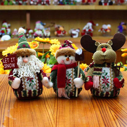 Christmas Elk Santa Snowman Figurines – Flannel Holiday Decorations, 18x13cm