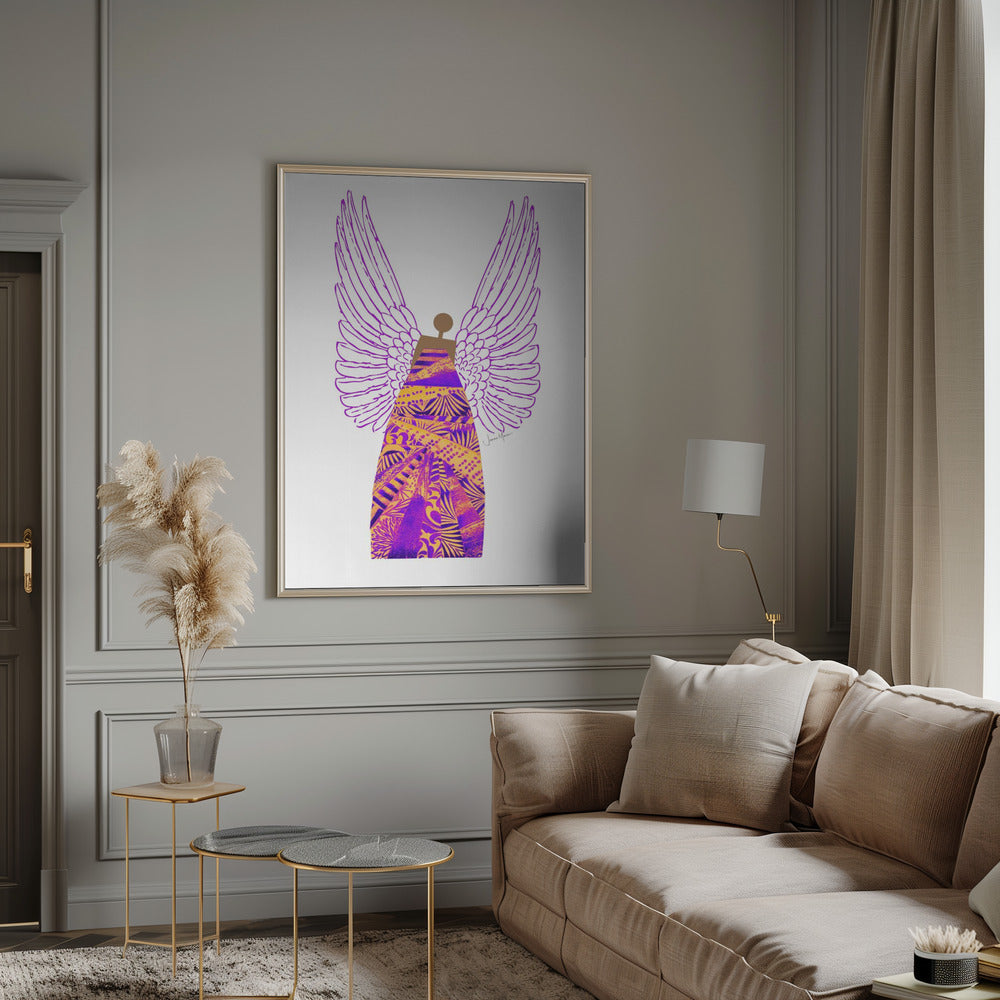 Wandbild Engel in Lila & Orange Leinwanddruck