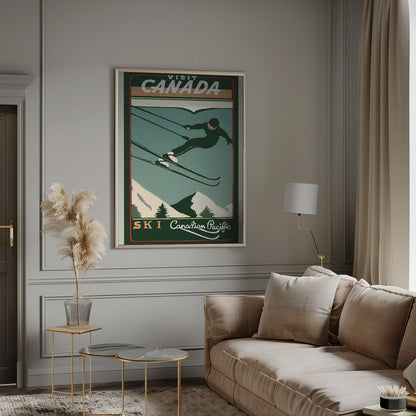 Wandkunst Wintertourismus: Vintage-Ski-Kanada-Poster