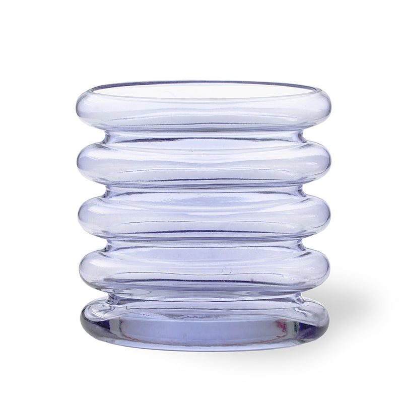 Wiederholte Glasvase – Mundgeblasenes, welliges blau-violettes Design