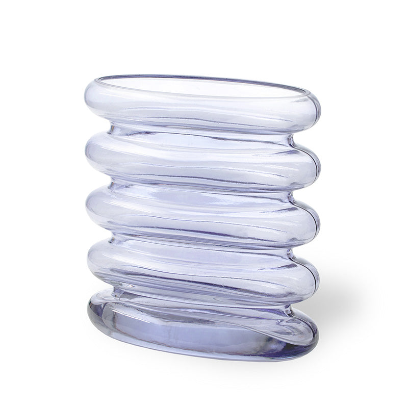 Wiederholte Glasvase – Mundgeblasenes, welliges blau-violettes Design