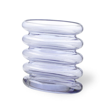 Wiederholte Glasvase – Mundgeblasenes, welliges blau-violettes Design