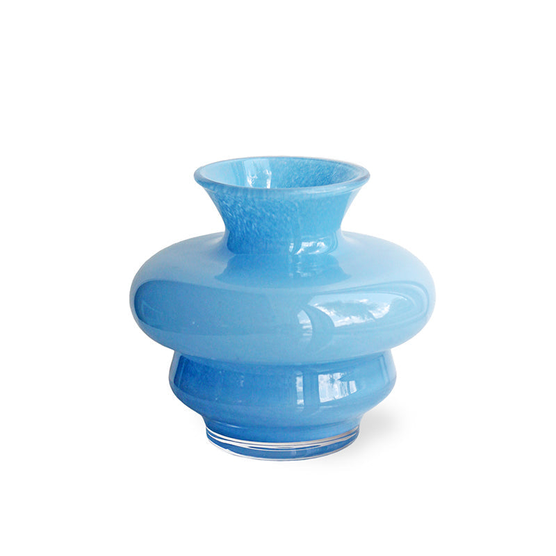 Geschwungene Mini-Glasvase – mundgeblasenes hellblaues Design