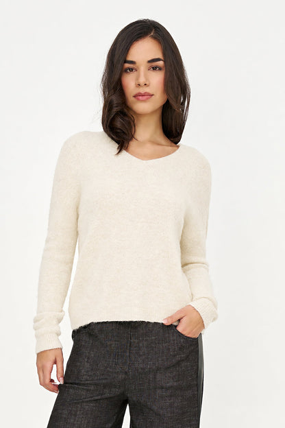 Women's Soft Brushed-Knit V-Neck Sweater with Long Sleeves