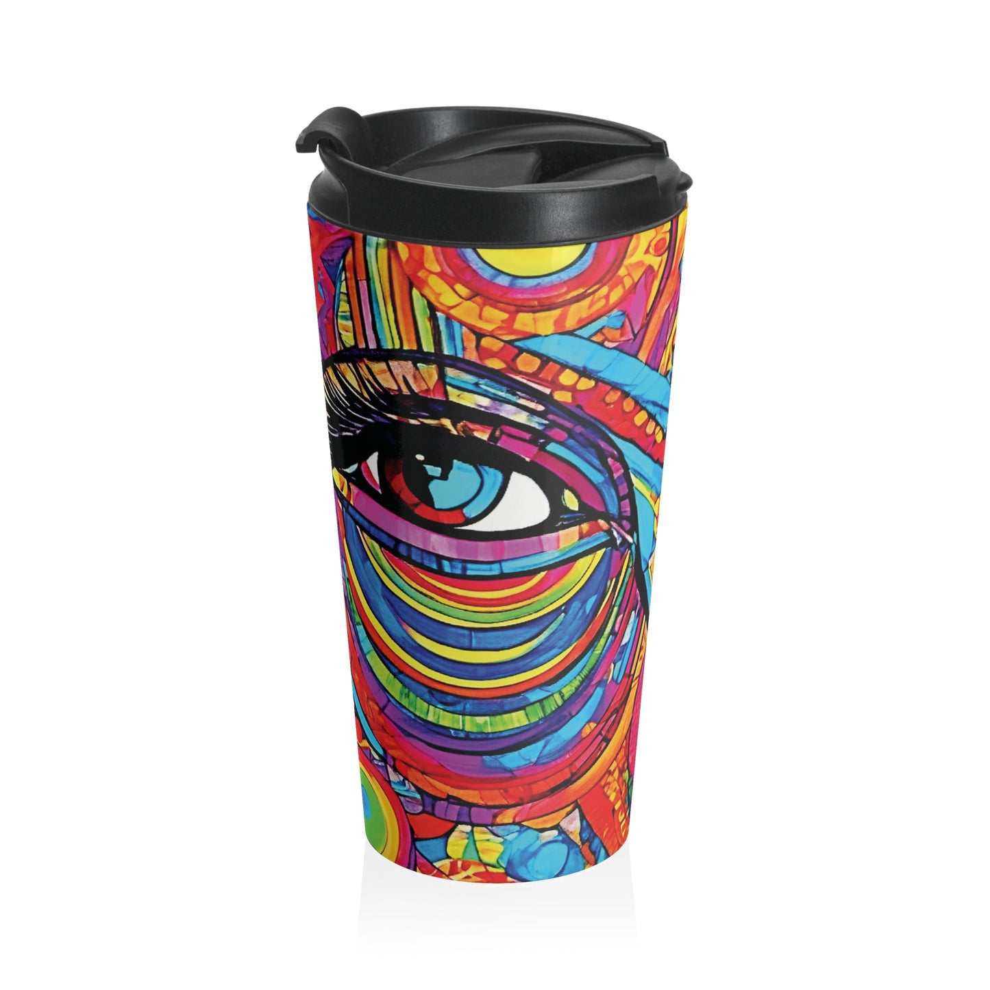 Colorful Abstract Face Travel Mug — Vibrant Psychedelic Stainless Steel Tumbler - AURABAGS SHOP