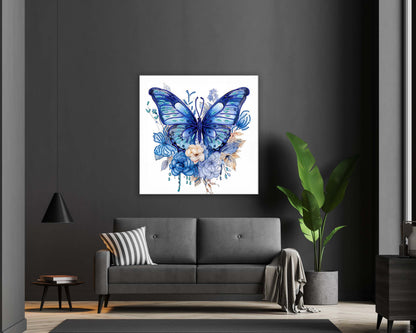 Wandkunst – Blauer Schmetterling groß – Leinwandbild