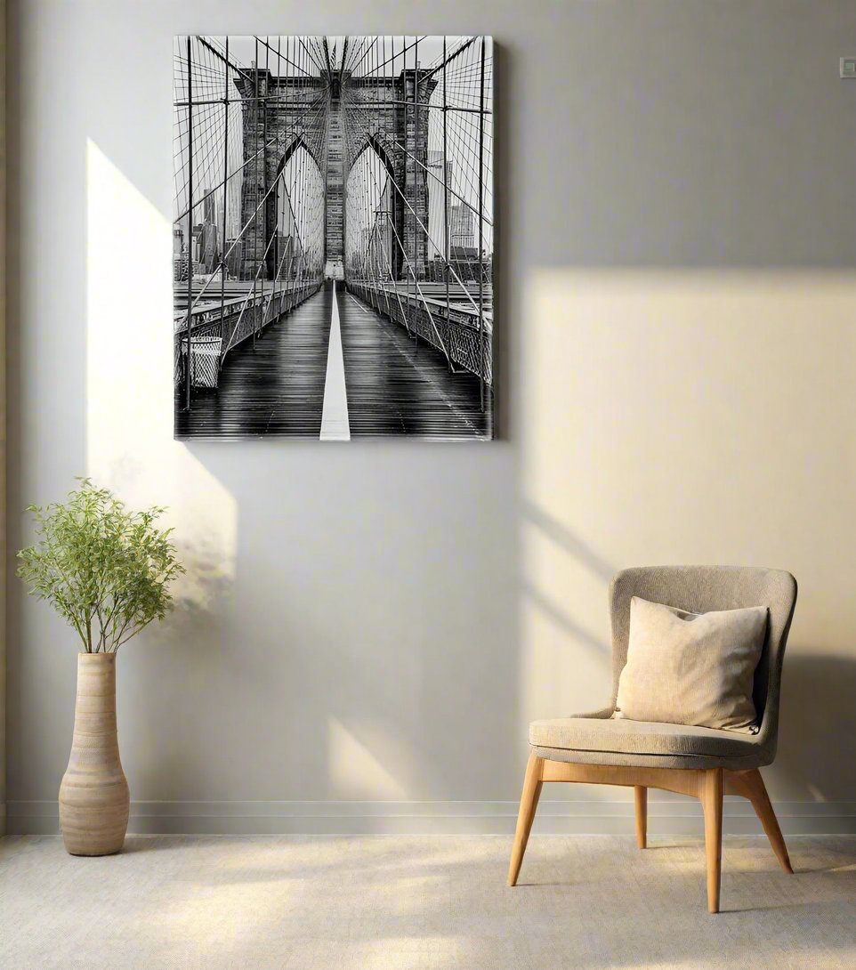 Brooklyn Bridge in Schwarz-Weiß-Skyline-Wandbild