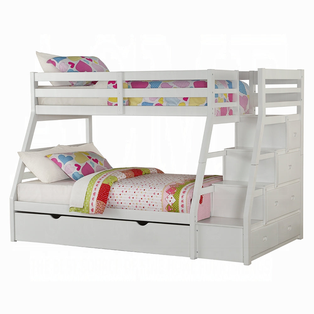 Mojo Etagenbett Twin/Full mit ausziehbarem Bett & Stauraum – Weiß