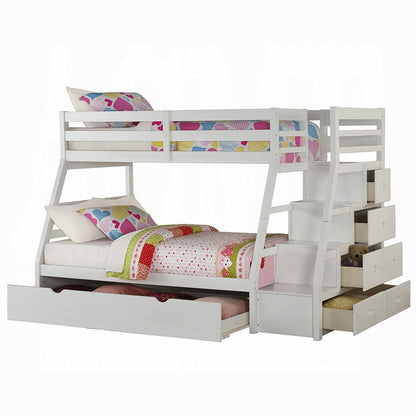 Mojo Etagenbett Twin/Full mit ausziehbarem Bett & Stauraum – Weiß