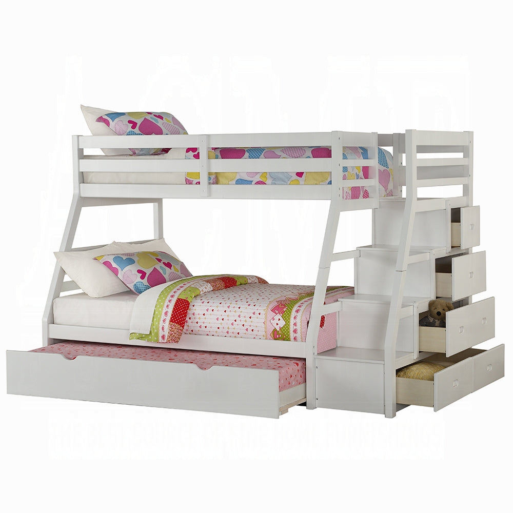 Mojo Etagenbett Twin/Full mit ausziehbarem Bett & Stauraum – Weiß