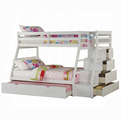 Mojo Etagenbett Twin/Full mit ausziehbarem Bett & Stauraum – Weiß