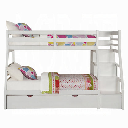 Mojo Etagenbett Twin/Full mit ausziehbarem Bett & Stauraum – Weiß
