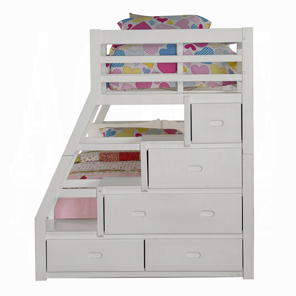Mojo Etagenbett Twin/Full mit ausziehbarem Bett & Stauraum – Weiß