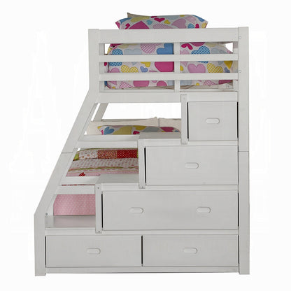 Mojo Etagenbett Twin/Full mit ausziehbarem Bett & Stauraum – Weiß