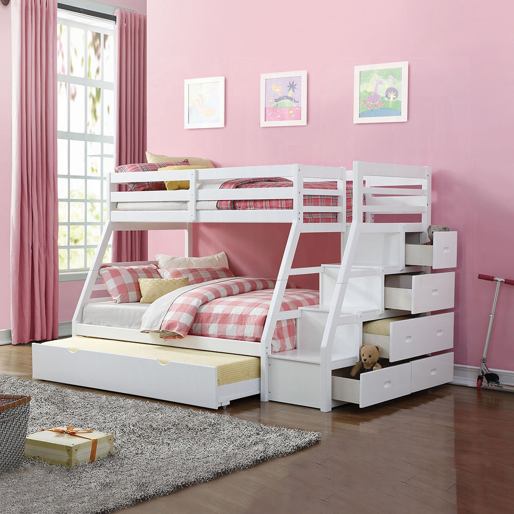Mojo Etagenbett Twin/Full mit ausziehbarem Bett & Stauraum – Weiß
