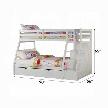 Mojo Etagenbett Twin/Full mit ausziehbarem Bett & Stauraum – Weiß