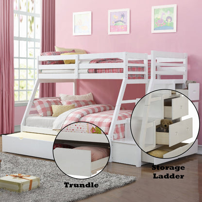 Mojo Etagenbett Twin/Full mit ausziehbarem Bett & Stauraum – Weiß