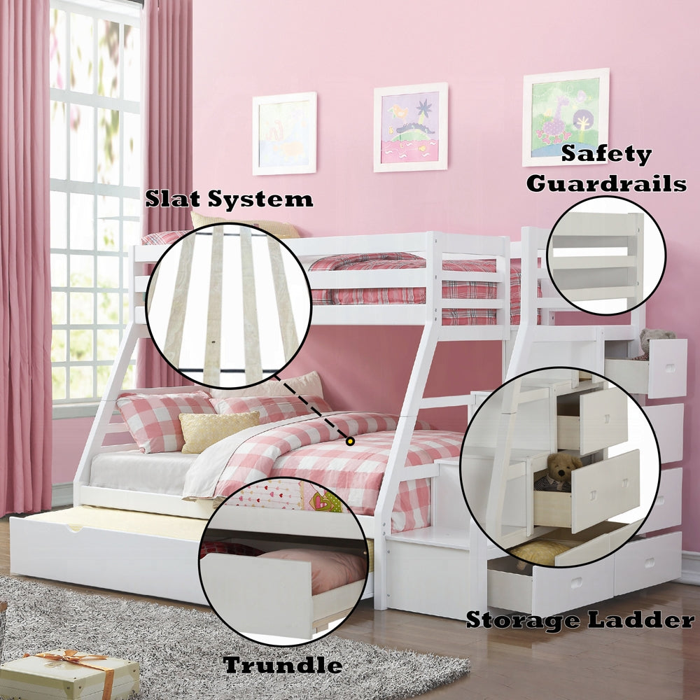 Mojo Etagenbett Twin/Full mit ausziehbarem Bett & Stauraum – Weiß