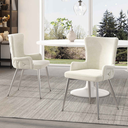 Set of 6 Beige Velvet Dining Chairs with Silver Metal Legs – Modern Luxury Accent Chairs (Germany Delivery Only)