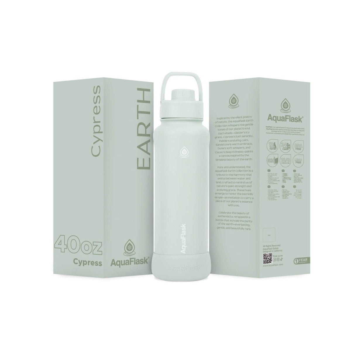 AquaFlask Earth Collection 40oz Isolierte Edelstahl-Wasserflasche – Heiß- & Kaltgetränke, Auslaufsicher, Wiederverwendbar