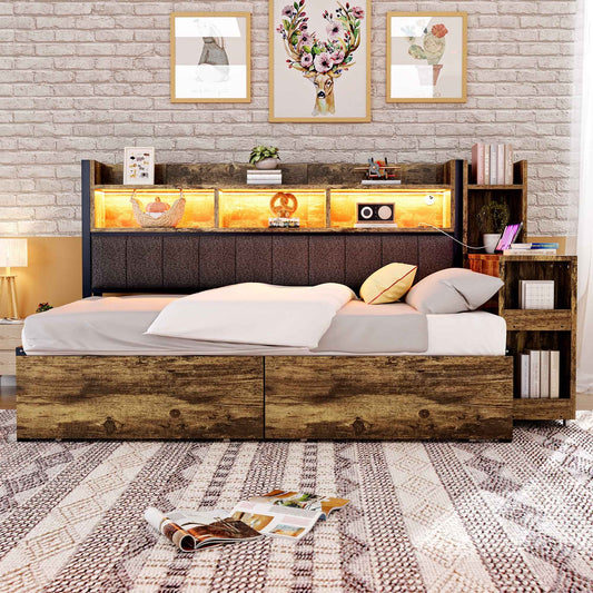 90 x 200cm Multifunctional Sofa Bed – Storage Drawers, Desk, LED Lighting & USB Charging
